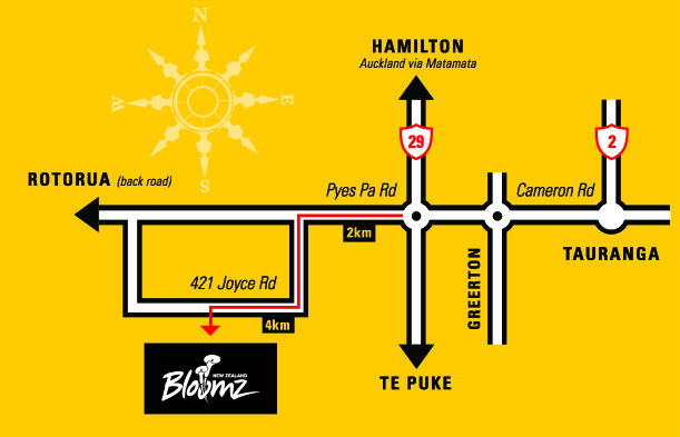 Directions map to BLOOMZ, 421 Joyce Road, RD3, Tauranga